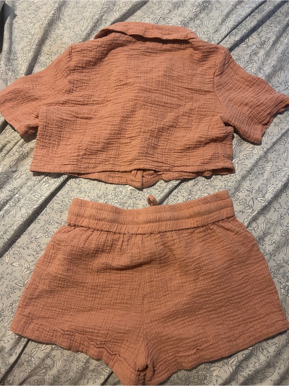 Open Front Button Crop Top & Drawstring Shorts Set - Pink - Picture 8 of 12